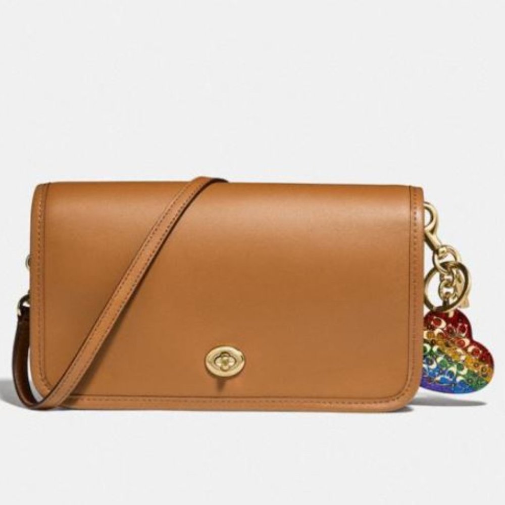 $98 Coach Gold Rainbow Heart Key Chain Bag Charm - Picture 2 of 6